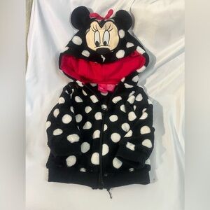 DISNEY MINNIE Baby Girl Black and White Polka Dot Jacket with zipper and hood